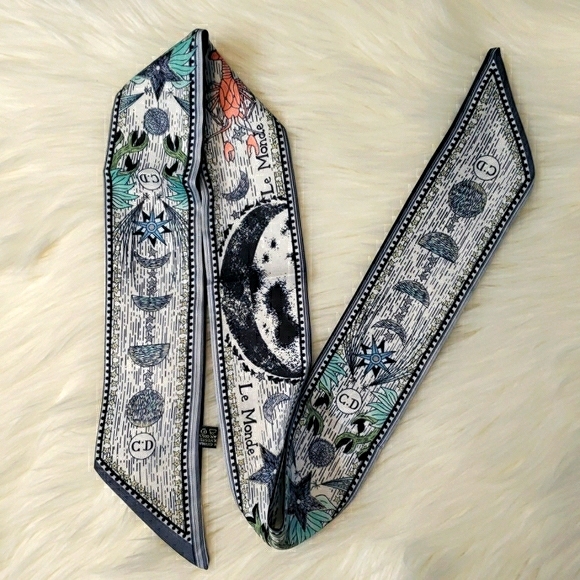 New Tarot Cards Silk Skinny Scarf Twilly 'Moon' - Picture 5 of 6